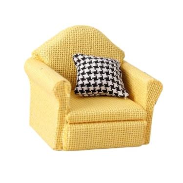Imagem de Dynwave Miniatura de sofá individual, mini sofá de brinquedo infantil, realista, faça você mesmo, mini poltrona de tecido para casa de bonecas em escala 1/12, Amarelo