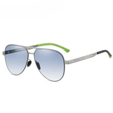 Imagem de JRLLFD Óculos de sol UV400 para homens, para dirigir ao ar livre, casual, com armação de metal, à prova de sol (prata azul)