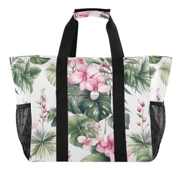 Imagem de Wassud Sacolas de compras reutilizáveis de plantas tropicais grande bolsa organizadora de lona impermeável para praia, piquenique, lavanderia, viagem