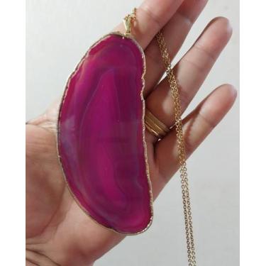 Imagem de Colar com Corrente Banhada a Ouro e Pingente em Ágata Rosa