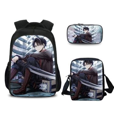 Imagem de Conjunto de mochilas escolares Attacks Titans Levi, 3 unidades para crianças