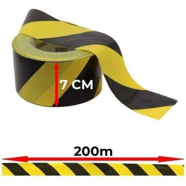 Imagem de Fita Zebrada Sinalização 200m Preta e Amarela  Demarcação De Área Segu
