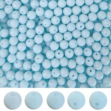 Imagem de PAMIR TONG 400 peças de contas de vidro redondas de 8 mm para pulseira, contas soltas e bonitas para colar, brinco, fabricação de joias e artesanato DIY (azul bebê de cerâmica)