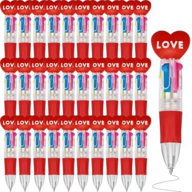 Imagem de Dcocdeely 30 canetas esferográficas de dia dos namorados, canetas esferográficas retráteis multicoloridas 4 em 1, canetas coloridas em um coração, presentes para crianças, escola, sala de aula