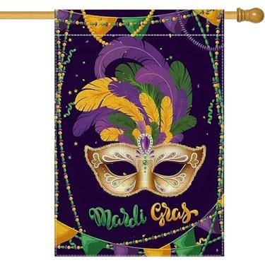 Imagem de LHSION Máscara de baile de máscaras com bandeira de jardim de carnaval vertical dupla face para decoração de quintal de fazenda (71 x 101 cm)