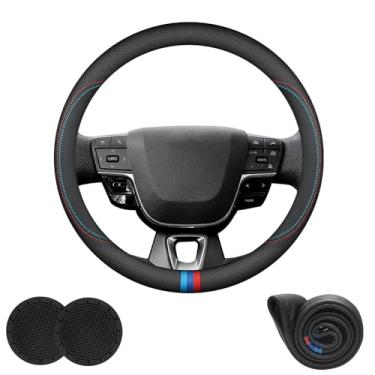 Imagem de Capas de volante de carro de couro Nappa personalizadas para Toyota Camry 2026 2025 1983-2024 Acessórios, universais de 37 a 38 cm com logotipo, antiderrapante e respirável, preto