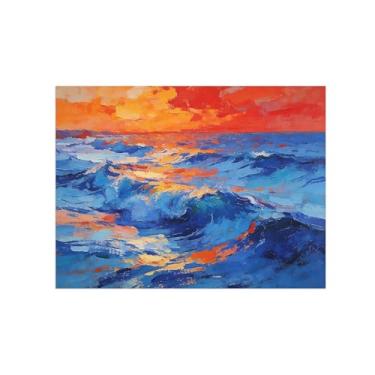 Imagem de BMZFYBS Arte de parede paisagem imagem em tela - pôr do sol do mar - impressão de pintura de decoração moderna para sala de estar quarto 50 x 65 cm 20 x 26 pol sem moldura