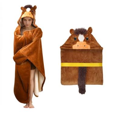 Imagem de Tian Zhun Presentes de cavalo para mulheres amantes de cavalos cobertor vestível com capuz macio flanela super macia para mulheres, dia das mães, Natal, aniversário