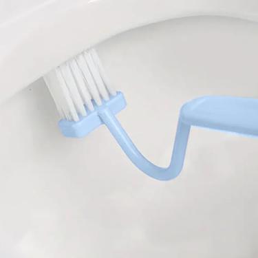 Imagem de Escova de vaso sanitário com cabide, cabeça curva para limpeza sob a borda e canto, design de montagem na parede com economia de espaço - azul