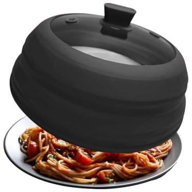 Imagem de Capa dobrável contra respingos de micro-ondas, tampa de silicone de vidro - protetor contra respingos de 27 cm para panelas, frigideiras e tigelas, preta