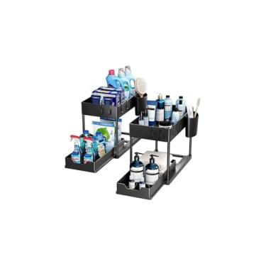 Imagem de Organizador Multiuso 2 Níveis com Bandeja Corrediça, Branco, Metal com Pintura Eletrostática, 40x35x22 cm, para Banheiro e Cozinha