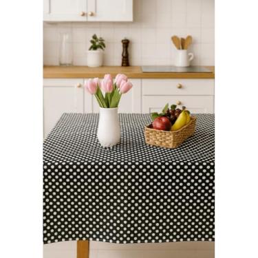Imagem de Toalha de Mesa Xadrez Piquenique Estampada para 4 Lugares - Tecido Percal Algodão e Poliéster Fácil Manutenção e Estilo para Sua Decoração (BOLA FUNDO PRETO)