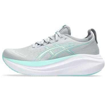Imagem de ASICS Tênis de corrida feminino Gel-Nimbus 27, Cinza piemonte/menta iluminada, 42