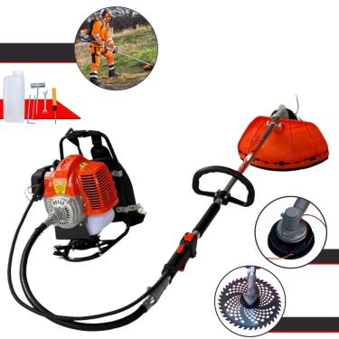 Imagem de Roçadeira Costal Profissional GRC430 Terra À Gasolina 43cc 2T 1,7HP Alta Rotação Podador de Grama Completo Com Carretel Nylon + Faca 40 Dentes Vídea