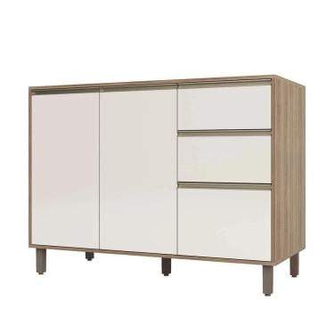 Imagem de Balcão Cozinha 120 Cm 2 Portas 3 Gavetas Perola Off Mel Luciane Móveis