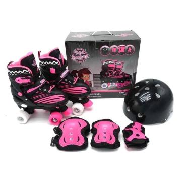Imagem de Patins Roller Infantil Ajustável 4 Rodas Com Kit de Proteção Turma da Aventura Unitoys