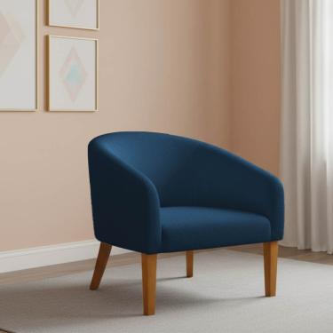 Imagem de Poltrona Sala Decorativa Stella Pé Madeira Trapézio Castanho Bouclê Azul D03 - D'Rossi