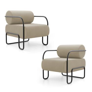 Imagem de Kit 02 Poltronas Decorativas Orgânica Living Miska Veludo Bege - Desk Design