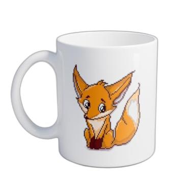 Imagem de Caneca Xícara de Café Porcelana 300ml Com Desenho Raposa Fundo Rosa