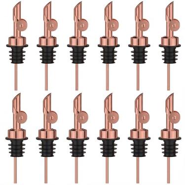 Imagem de BETTFOR Bicos de despejo de licor automáticos, pacote com 12, despejador de vinho e dispensador de azeite de oliva de aço inoxidável 304 à prova de vazamento com silicone de grau alimentício para