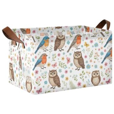 Imagem de Organizador de suéter para armário para armazenamento de roupas, caixas dobráveis de armazenamento de brinquedos com alças, cestas de coruja de pássaros de flores para organizar 17 x 29 x 25 cm, 1