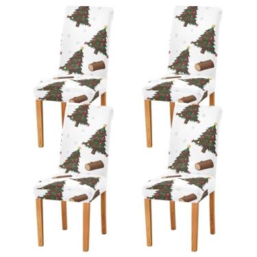 Imagem de Conjunto de 2 capas de cadeira de jantar brancas de árvores de Natal, laváveis e removíveis para casa ou festa