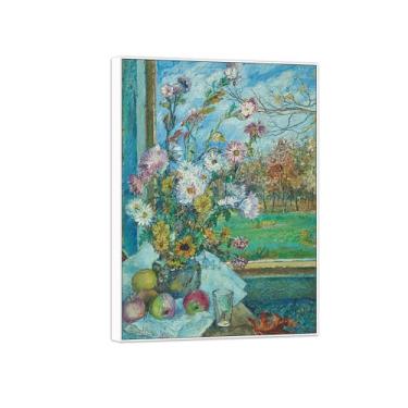 Imagem de BMZFYBS David Burliuk Famosas impressões em tela de arte de parede prontas para pendurar. Flores e frutas. Pintura com moldura branca para decoração de sala de estar 70 x 100 cm 27 x 39 pol