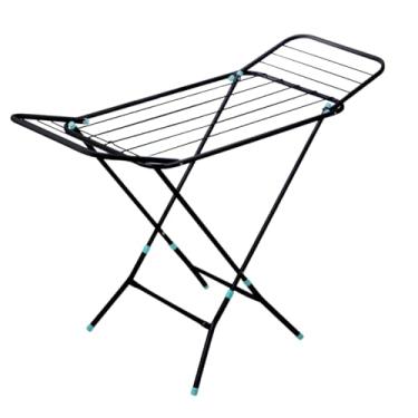 Imagem de Varal de Chão Slim Preto com Abas Reforçado, Dobrável e Retrátil, Design Moderno para Espaços Compactos