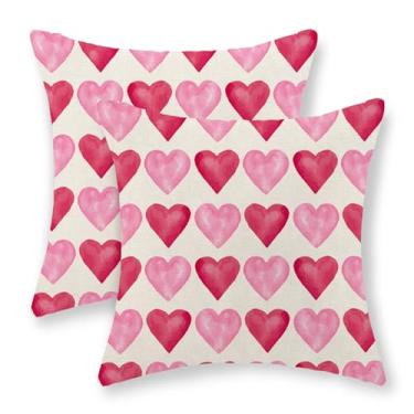 Imagem de JEFERSO Conjunto de 2 capas de almofada para o dia dos namorados 45,7 x 45,7 cm, rosa, vermelho, coração, coração, dia das mães, aniversário das mães, fronhas de linho para decoração de casa