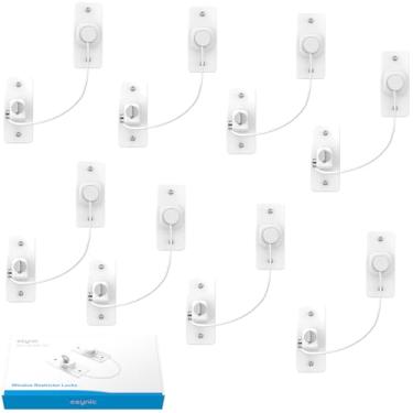 Imagem de eSynic Pacote com 8 fechaduras de janela sem perfuração UPVC para restrição de janela, forte suporte adesivo antimarcas, 2 formas de fixação, fechaduras de segurança de janela para crianças e gatos