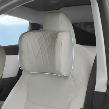 Imagem de Dapucarin Travesseiro de encosto de cabeça em forma de U, almofada de suporte de pescoço de cabeça de espuma viscoelástica para dirigir, almofadas de couro para viagem para dormir, capa removível