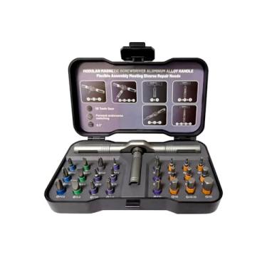 Imagem de aiyun Conjunto de chave de fenda magnética, conjunto de chaves de fenda catraca DIY, conjunto de unidade magnética de várias pontas com alça catraca destacável, kit de ferramentas de reparo de