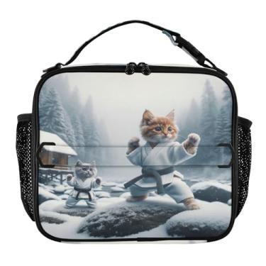 Imagem de Joisal Lancheira Karate Cat Branca de Neve para Mulher à Prova de Vazamento, Bolsa Térmica com Suporte para Garrafa de Água