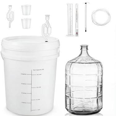 Imagem de Ziliny O kit de fabricação de vinho inclui carboy, balde e tampa de 6,5 galões, sifão automático, hidrômetro, testador de porcentagem de álcool, enchimento de garrafa, câmara de ar, funil de plugue