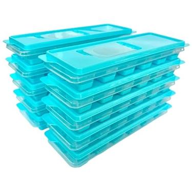 Imagem de Kit 10 Formas de Gelo com Tampa Facil de Encher 12 Cubos (Azul)