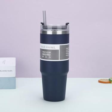 Imagem de Copo de café a vácuo duplo de aço inoxidável, copo isolado de 850 g com tampas e canudos, copo de café durável revestido em pó para bebidas frias e quentes