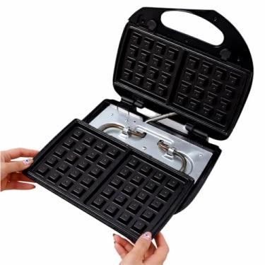 Imagem de Genérico Máquina 3 em 1 Para Waffle, Donuts e Biscoitos, Preto, Plástico, 800 Watts, 6 Cavidades, Placas Removíveis, Elétrico, Moderno, 110V