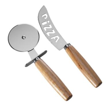 Imagem de Kit Cortador De Pizza Em Inox Cabo Madeira