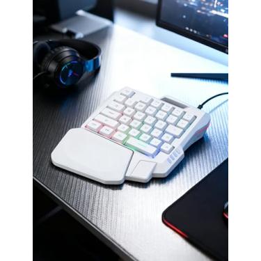 Imagem de Teclado para jogos com uma mão, retroiluminação de três cores, amplo descanso para as mãos, 35 teclas, teclado para jogos de computador, para celular, branco