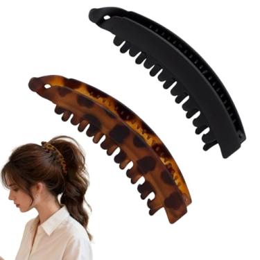 Imagem de Bestac Conjunto de 2 peças Banana Clip (preto e torto) – Grampos de cabelo estilo retrô dos anos 80 para mulheres, clipes seguros e duráveis sem vincos para pentear, rabos de cavalo e updos (preto e