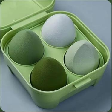 Imagem de Conjunto de esponja de maquiagem profissional (pacote com 4) - Esponja de beleza sem látex para base, corretivo e pó - Aplicação seca e úmida com caixa de presente