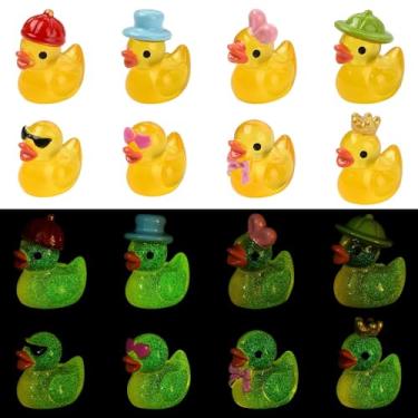 Imagem de LiQunSweet 40 peças, 8 estilos, estatuetas em miniatura luminosas de pato com enfeite de resina de animais adoráveis sem furo para exibição de contas para joias DIY, artesanato, decoração de mesa de