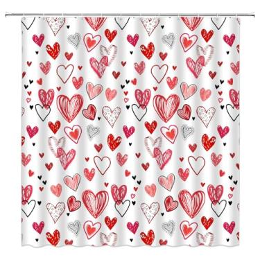 Imagem de ZRUWUA Cortina de chuveiro vermelha rosa preta corações românticos decoração de banheiro cortina com ganchos, 177,8 cm L x 177,8 cm C