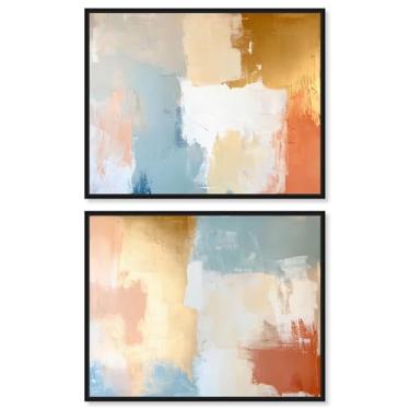 Imagem de Conjunto de 2 decoração de parede Boho com impressão em tela de luxo urbano dourado da Art Remedy, moldura preta, 76 x 61 cm