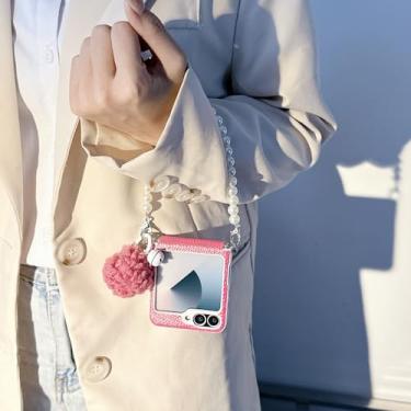 Imagem de Capa de couro genuíno com estampa de lichia de luxo para Samsung Z Flip 3 4 5 6 7 5g Flip5 Flip6 (Para Z Flip 5/Vermelho Rosado)