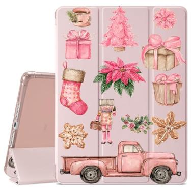Imagem de VibrantFruitique Linda capa de Natal para iPad mini 7th (A17 Pro) 2024 / Mini 6ª geração 8,3 polegadas 2021 linda capa rosa para carro, porta-lápis, traseira transparente e capa com suporte de três