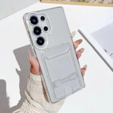 Imagem de Capa transparente com suporte dobrável para cartões para Samsung Galaxy S25 S24 Ultra S22 S23, estilo carteira, em cores vibrantes (para Galaxy S24 Ultra/Transparente)