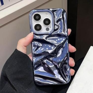 Imagem de Capa de celular de luxo prateada com efeito 3D texturizado, revestida em alumínio eletroplástico, para iPhone 17, 16, 15, 14, 13, 11, 12 Pro Max e 17 Air. Capa macia roxa com efeito ondulado na água