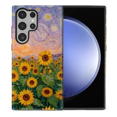 Imagem de CARLOCA Compatível com Samsung Galaxy S23 Ultra Full Body Matte Case para meninas meninos capa dura à prova de choque para Samsung Galaxy S23 Ultra Fashion Pattern Girassóis Campo Azul Laranja Starry
