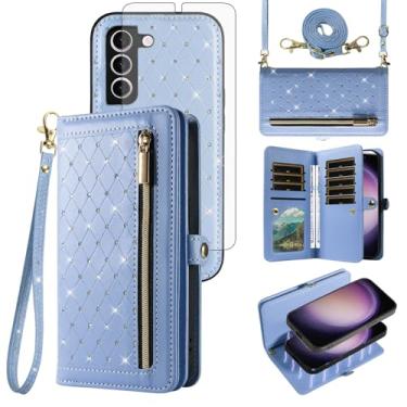 Imagem de Capa de celular para Samsung Galaxy S23 5G carteira com zíper destacável com protetor de tela alça transversal Bling Flip suporte para cartão de crédito S 23 23S GS23 G5 SM-S911U 6,1 polegadas